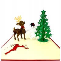 Handmade 3D Pop Up Xmas Card Happy Christmas Reindeer Snowman Star Tree Seasonal Greetings Gift Decorations Ornaments